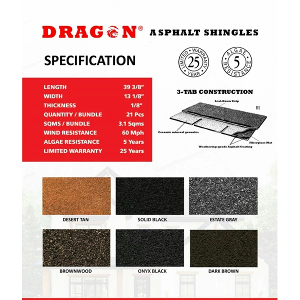 Genteng Bitumen Aspal Dragon 3-Tab Shingle